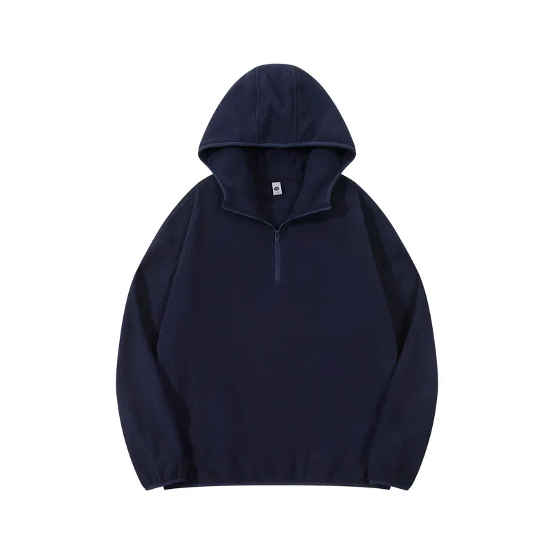 Polar fleece hooded sweatshirt with fleece for outdoor warmth, couple's long sleeved sweatshirt for autumn and winter