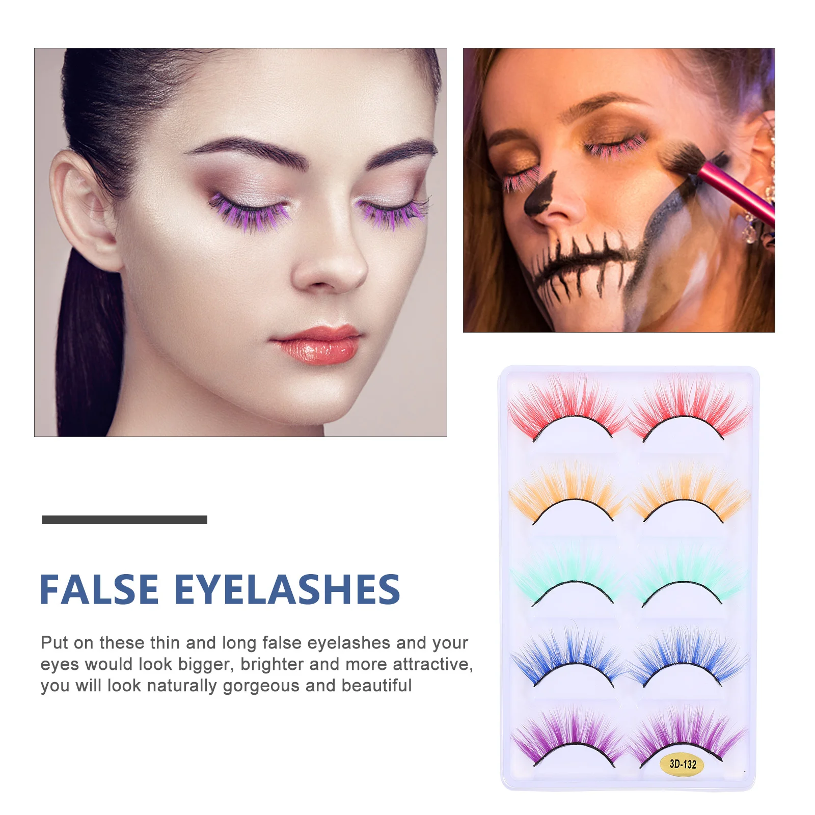 

3D False Eyelashes for Halloween Costume Cosplay Thick Volume Comfortable Fit Assorted Colors Fiber Lashes Makeup Daily Wear