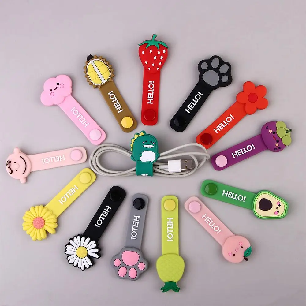 Silicone Cable Winder Cable Organizer Bookmark Data Line Protector Clip Multi-function Fruit Flower Winder Headphone Storage