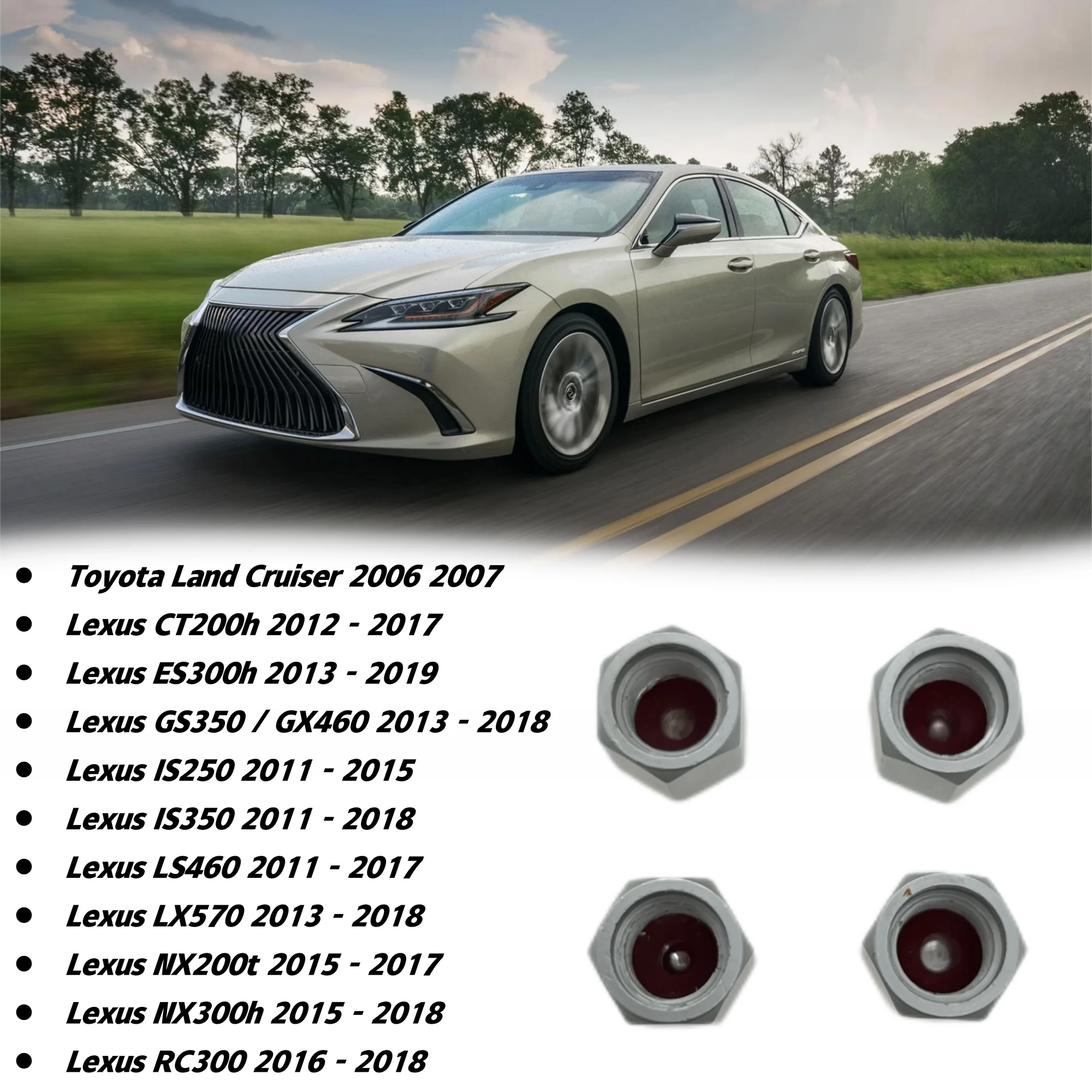 Lexus タイヤキーピングカバー シルバー Tire Valve Stem Caps Aluminium for Toyota Lexus LX570 GX460 GS350