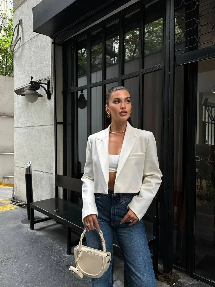 European and American Style 2025 Spring and Autumn New Women's Clothing Wrinkle Effect Double Breasted Suit Jacket Short jacket