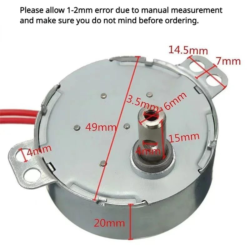 TYC Synchronous Motor AC 12V 220~240V 5/6 R/min 50/60Hz CW/CCW 4W 15mm Length Shaft