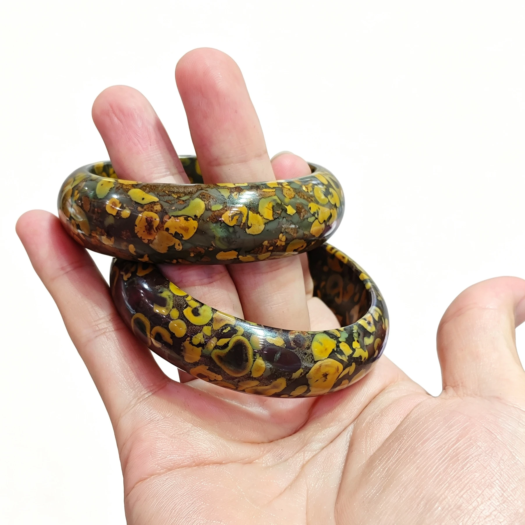 Natural Nuwa Stone Bangle Bracelet Yellow Plum Blossom Jasper Bangle Smooth Polished Gemstone Jewelry Gift Women