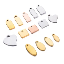 20pcs/lot Stainless Steel Heart Square Shape Small Blank Tags Charms for DIY Jewelry Making Personalized name logo disc 3 Colors