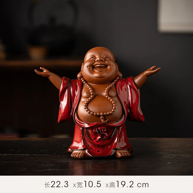 HYS Chinese Zen Maitreya Buddha Ornament Ceramic Laughing Buddha Living Room Entrance Ornament Housewarming Opening view 6