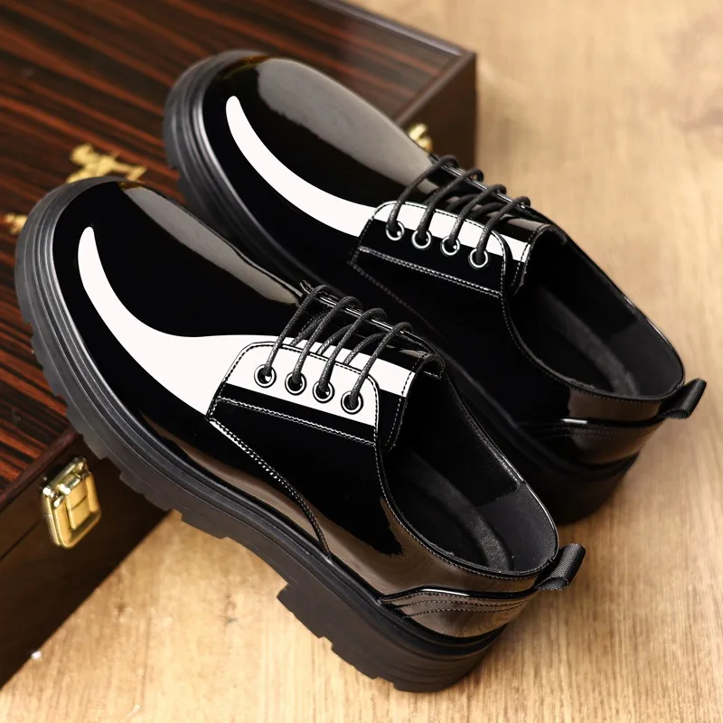 New Patent Leather Platform Leather Shoes for Men Designer Soft Soled Men\'s Wedding Shoes Fashion Business Male Dress Shoes