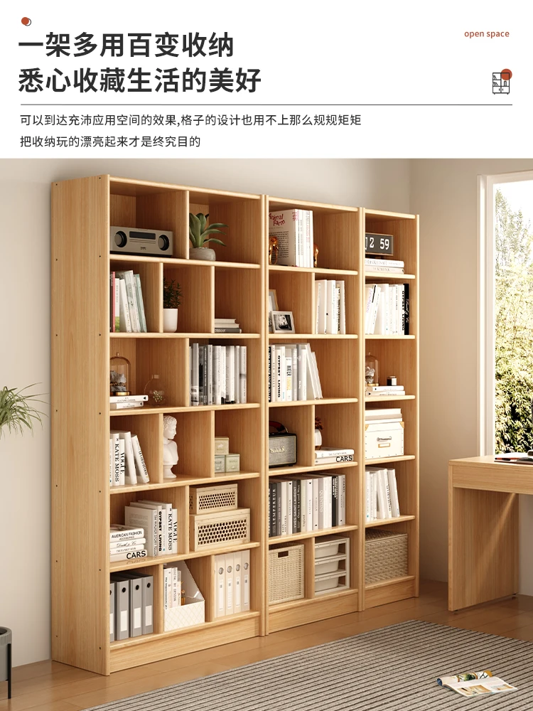 Solid wood bookshelves, integrated wall storage cabinets, floor-to-ceiling living room shelves