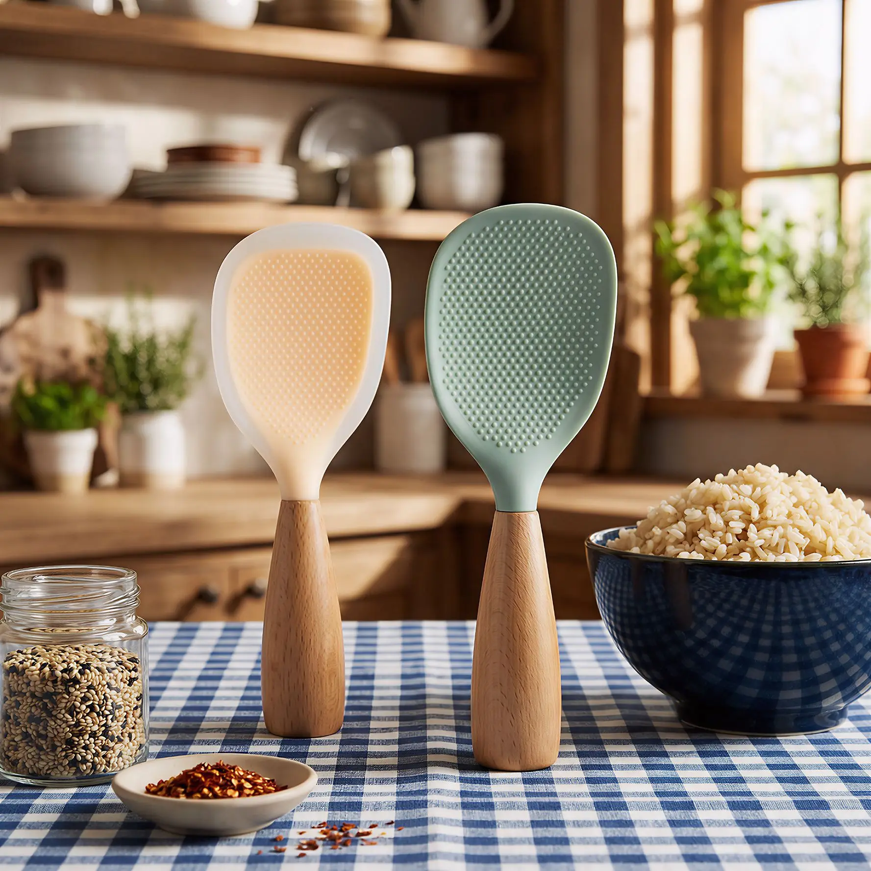 

Non-slip, heat-resistant and non-stick rice spoon, vertical silicone rice spoon Pack of 2