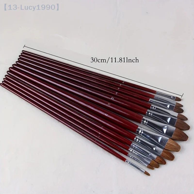 

【CCA13】12pcs/Set High-grade Weasel Hair Oil Painting Brush Hazel Shap Row Pen Long Birch Rod Acrylic Drawing Art Supplies Arti