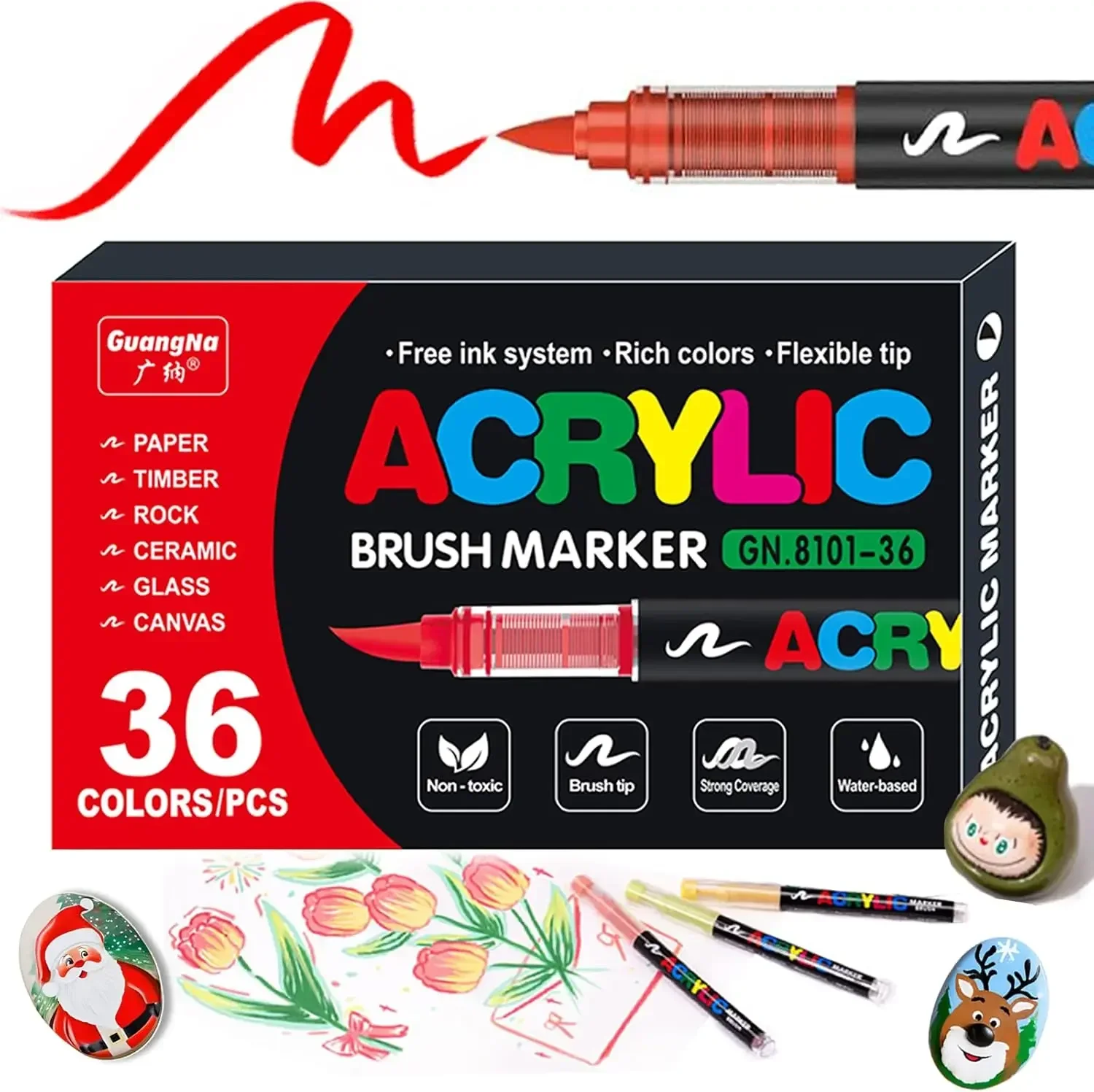 Acrylic Paint Marker Pens Soft Brush Tip Quick Drying Waterproof for Canvas Rock Painting Wood Stone Glass Art School supplies