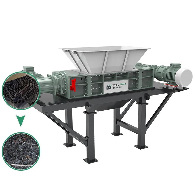 Double Shaft Steel Scrap Wire Cars Tire Metal Shredders Crushing Plastic Crusher Machine Price Waste Textile Shredding Machine