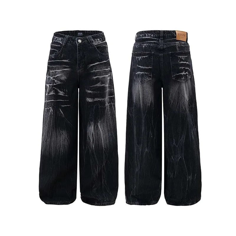 

MAQVOB Wide Leg Acid Wash Jean Pants Trousers For Men High Street Wear Luxury Men Baggy Denim Pants