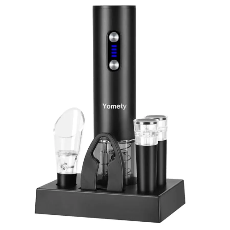 

Electric Opener Set With Base, Accories Including Rechargeable Corkscrew, Aerator, Stoppers and Foil Cutter - Perfect Gifts for