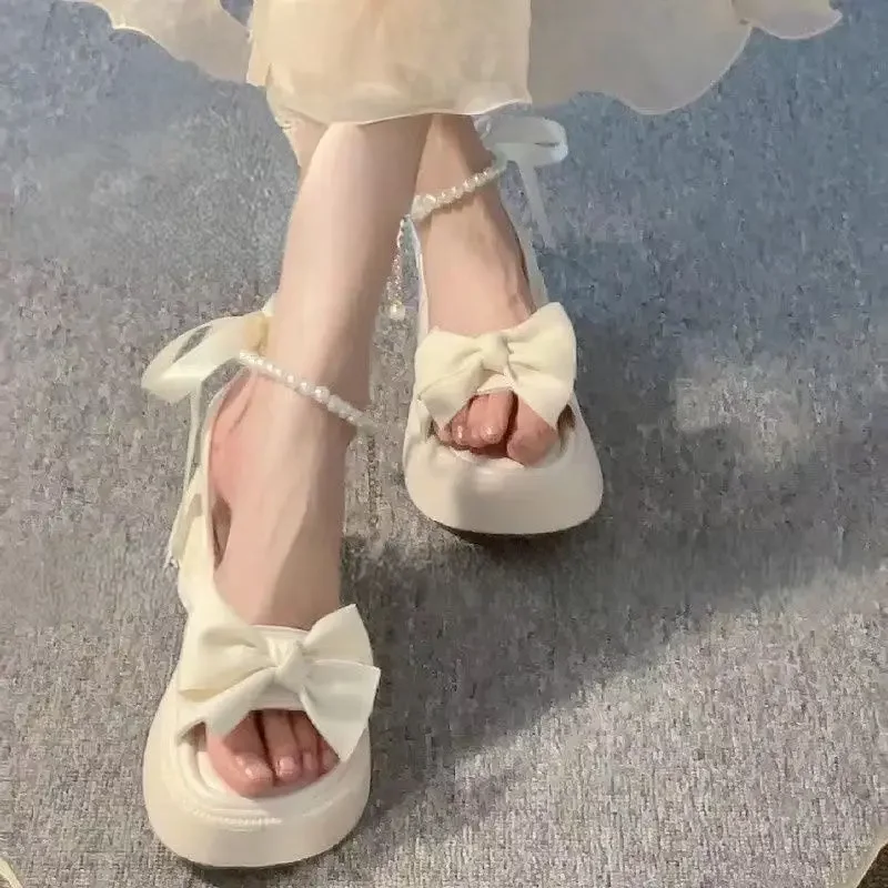 

Faionable Thi Heel Sandals for Women Summer Outdoor Wear Knot Student Fairy Sle Skirt Roman oes Open Toe mi...