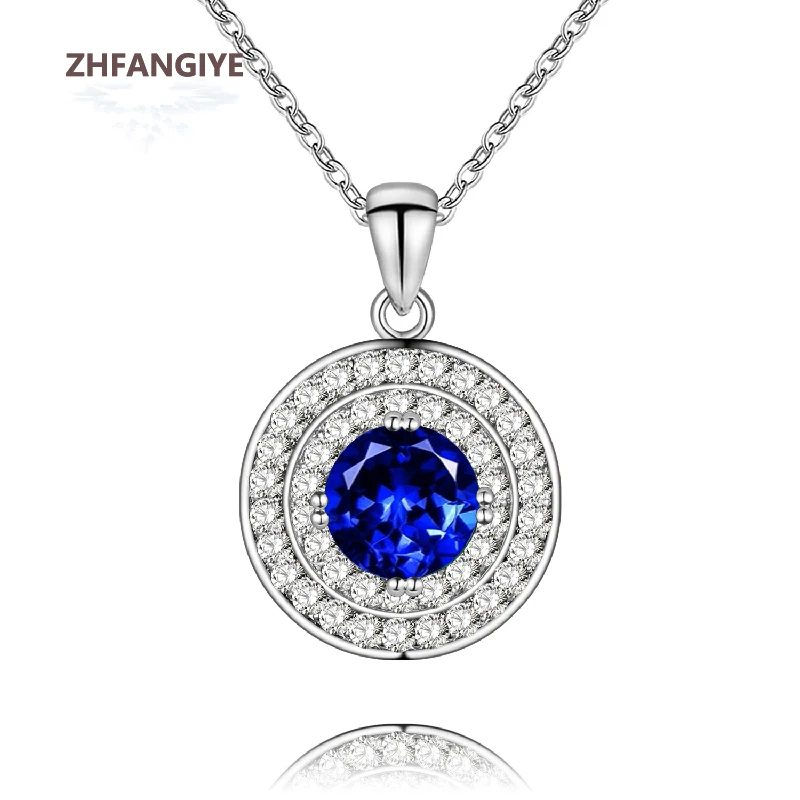 

ZHFANGIYE Fashion 925 Silver Jewelry Round Shape Pendant Necklace with Zircon Accessories for Women Wedding Party Promise Gift