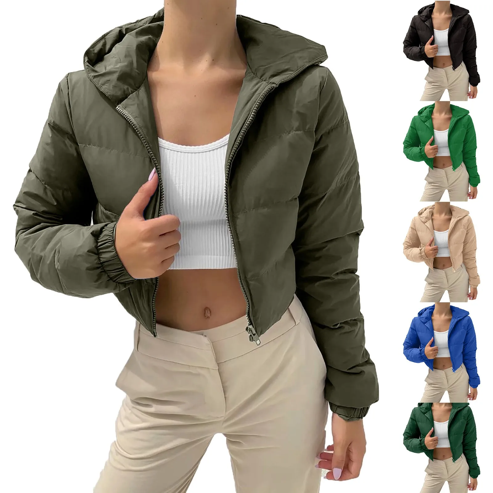 Fall Winter Solid Down Coat Puffer Jacket And Coats For Women Bubble Outerwear Cropped Outwear Zipper Oversized Short Overcoat