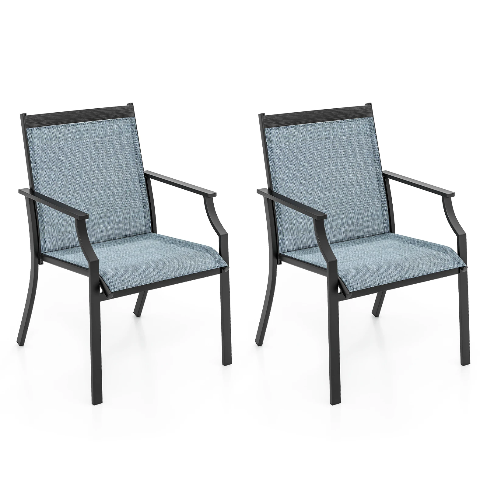 2 Piece Patio Dining Chairs Large Outdoor Chairs w/Breathable Seat & Metal Frame