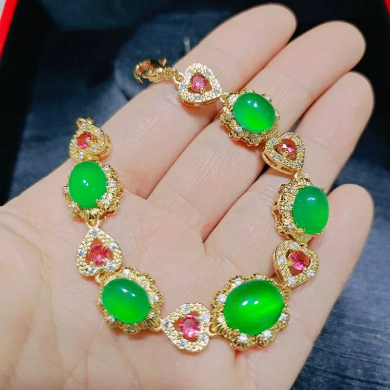 pulseira-feminina-de-Agata-verde-natural-com-incrustacoes-de-gelo