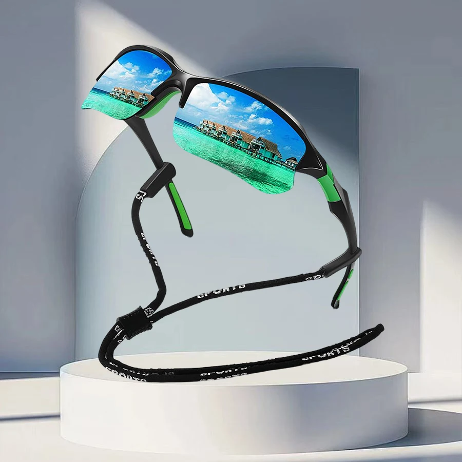 نظارات شمسية كلاسيكية للجنسين UV400 مع سلسلة نصف إطار نظارات واقية رياضية خارجية لتسلق الجبال والجري #2