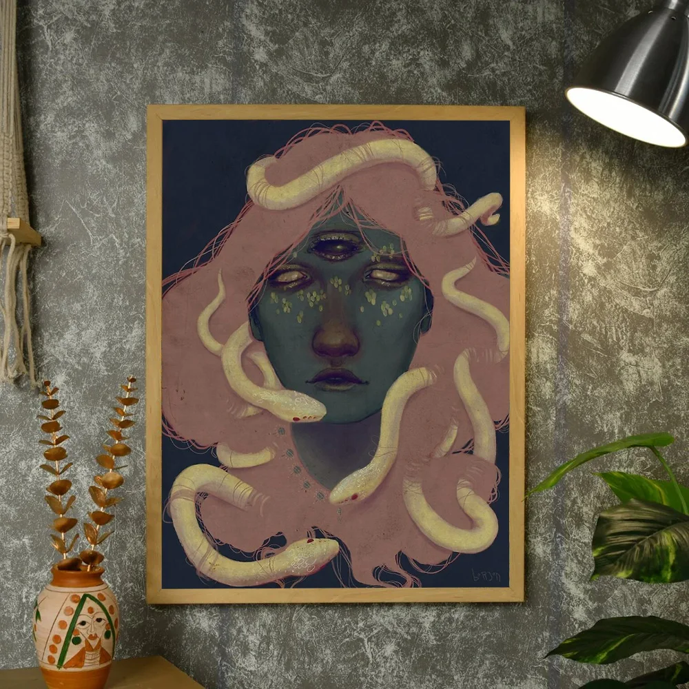 باطني الثعبان آلهة قماش جدار الفن القوطية الخيال ديكور ساحر الظلام ديكور فني للمنزل هدية فريدة من نوعها مخلوق باطني اللوحة #4