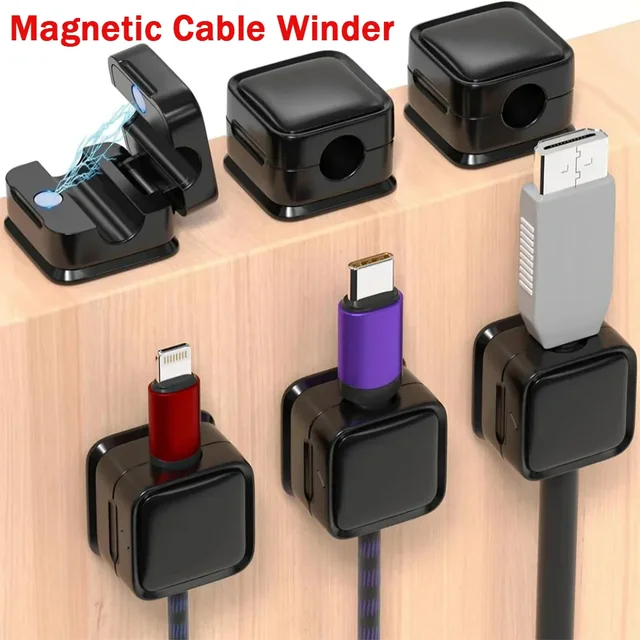 1/3/6 PCS Magnetyczny organizer kabli Klipsy do kabli Zarządzanie drutem Uchwyt ścienny Nawijarka kabla danych Regulowany uchwyt na przewód pod biurkiem
