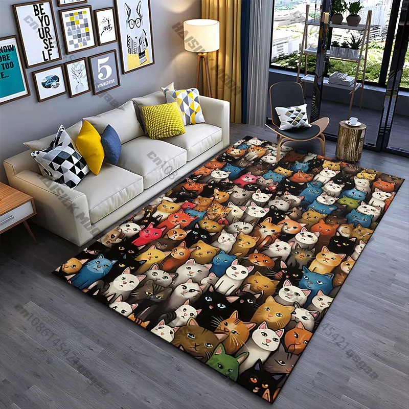 Colorful collection of cartoon cats carpet Yoga living room room decor children's crawling mat doormat area rug games mat