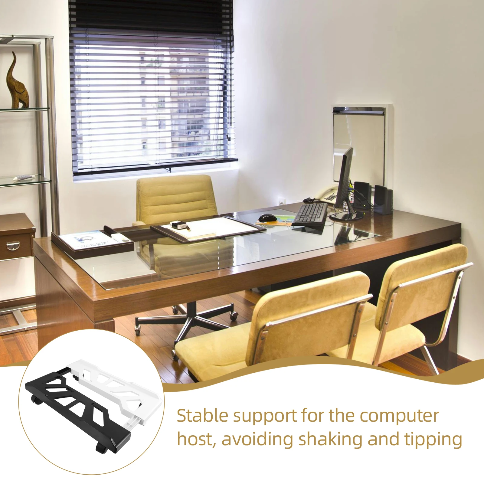 

Регулируемая подставка для компьютерной башни, 4 вращающиеся ролики, компактный держатель для офисного домашнего использования под столом для хранения