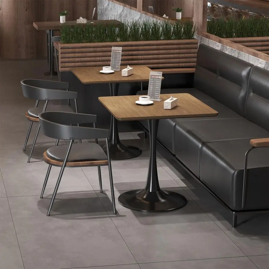 Square Tulip Table for 2, 24 Inch Small Dining Table with Metal Pedestal Base for Kitchen, MidCentury Modern Table with Round Co