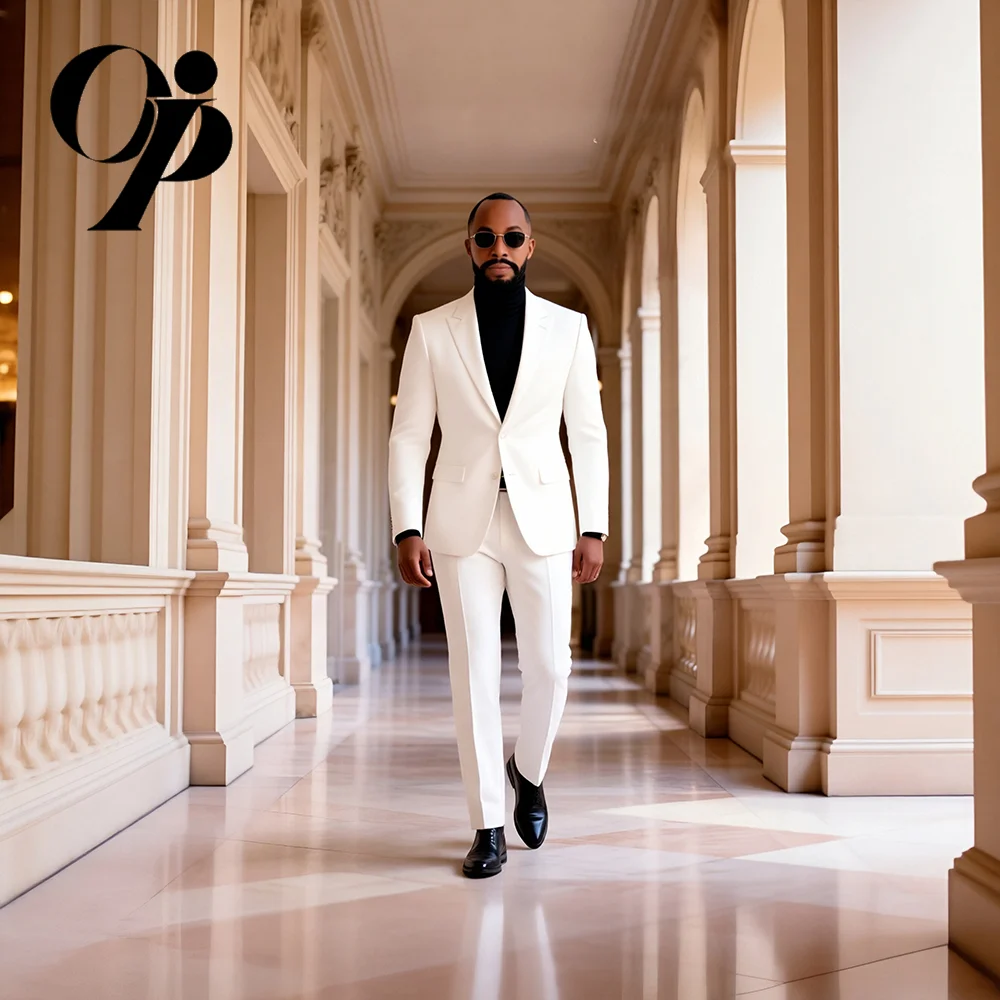

Business Office Suit Slim Fit Beige Striped by Opeodly Double Breasted Blazer Pants with Breathable Summer Fabric