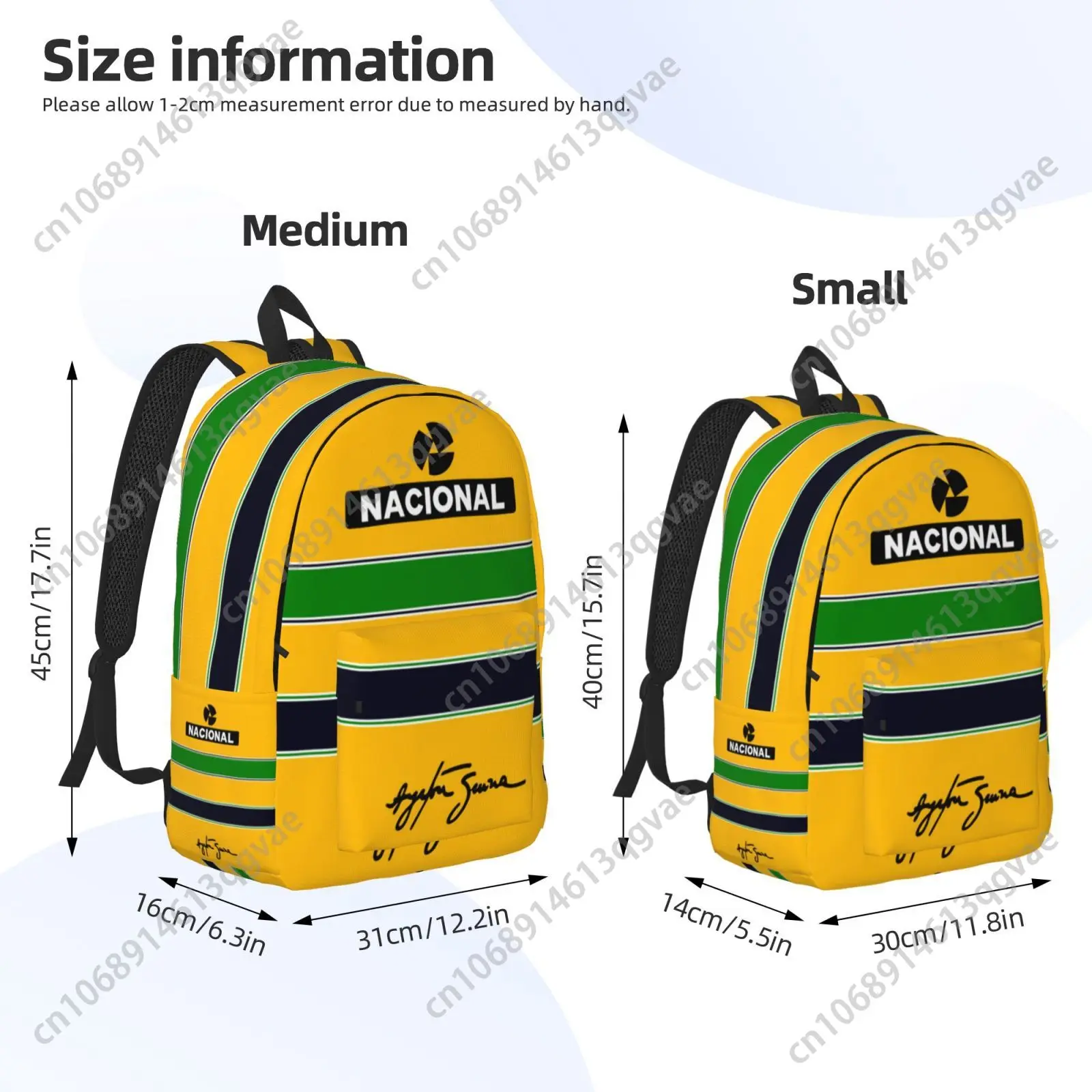 Ayrton Senna Custom Canvas Lightweight Backpack Fashion Durable Student Men Women Business Daypack