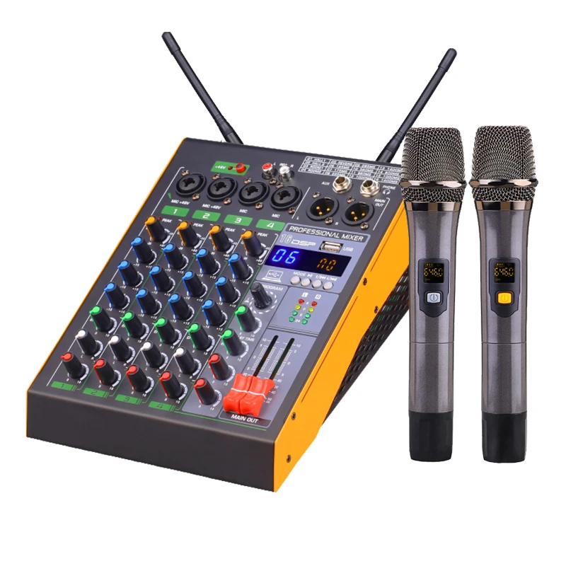 Best Small Mixer For Live Performance 4 Channel With Wireless Microphone Amplifier 16 DSP Power Audio Console Mixer Sound System