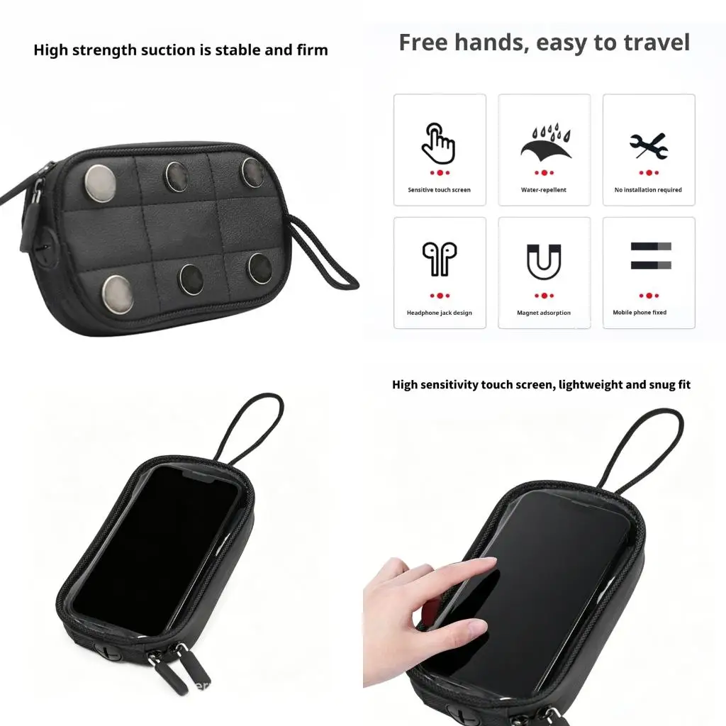 PU Leather Motorcycle Bag with Mount Touch Screens Window & Rainproof Design Suitable for Riding & Commute