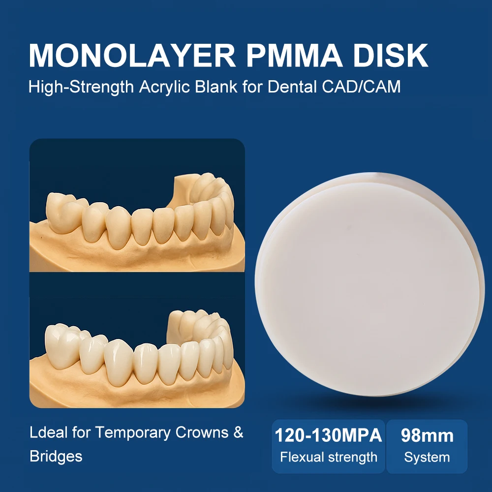 98mm Monolayer PMMA Disk Blank A1 A2 A3 B1 B2 BL2 Dental Laboratory Cad Cam Material Milling Resin Disc Pmma Blocks Monochrome