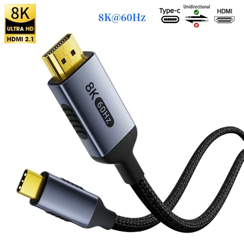 8K@60Hz Type-C to HDMI Adapter 4K@120Hz Thunderbolt 3/4 USB-C to HDMI Cable for MacBook Pro M1/M2 iPad Pro Samsung S23 Ultra