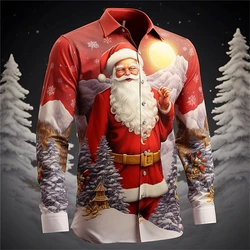 Christmas Shirts Santa Claus Print Festival Casual Long Sleeve Shirt For Men Autumn Fashion Men's Shirts Oversized Men Clothing