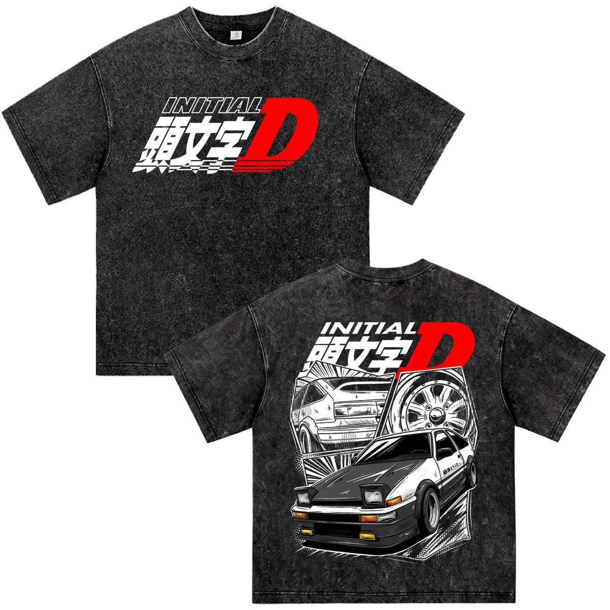 Japanese Anime Initial D Drift Takumi Fujiwara Vintage Washed T-shirts JDM Racing Car Tee Shirt Men Women Short Sleeves T Shirts