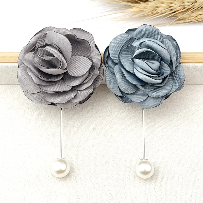 Korean Fashion Design Handmade Silk Flower Brooch Pearl Camellia Pins Woman Summer Daily Colthes Button Anti Slip Small Trinket