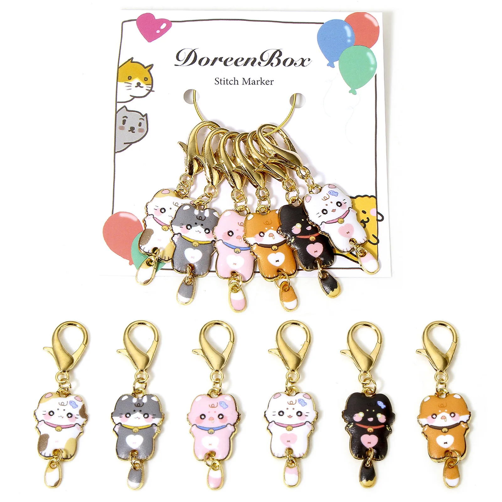 

6pcs/Set Knitting Stitch Markers Cartoon Cat Animal Multicolor Enamel Crochet Locking Stitch Markers Sew Knitting Accessories