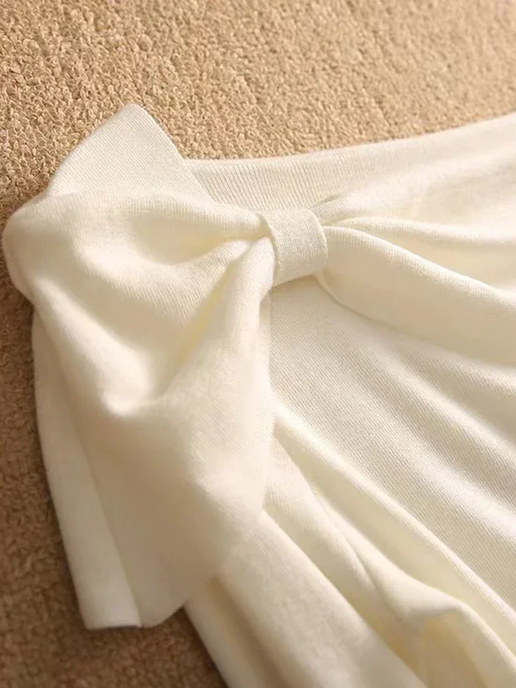 Damski sweter z kokardą, dzianinowy, z długim rękawem, topy dziergane, moda koreańska, odzież damska, swetry pulowerowe, jesień zima, ropa de m