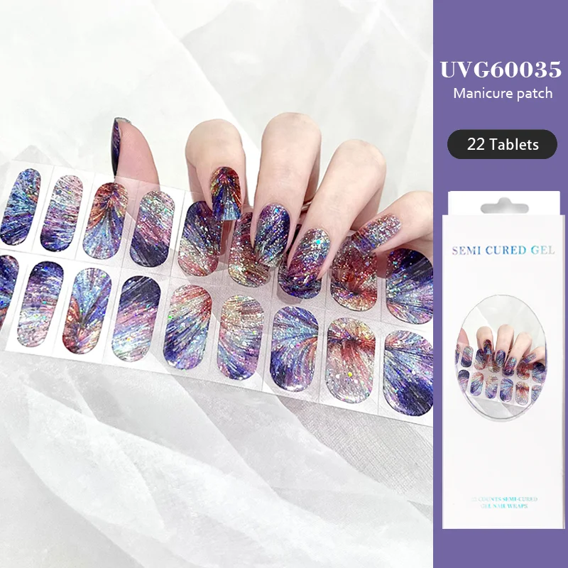 22 Tips UVG Series UV Semi-cured Gel Nail Stickers Waterproof Long Lasting Nail Decals Phototherapy Lamp Required  Nail Patches