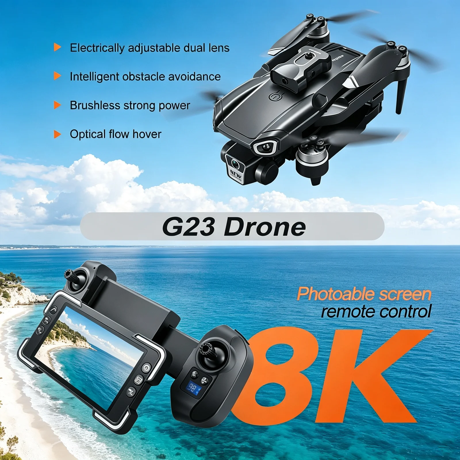 G23 RC Drone 8K Professional Dual Camera Security UAV 4.3 inch Screen Control Obstacle Avoidance Brushless Foldable Quadcopter