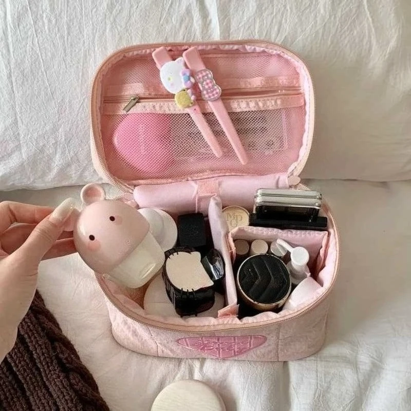Pink Heart Shaped Makeup Bag For Women Large Capacity Hand Carry Cosmetic Bag Dividers Travel Cosmetic Storage Organizer case