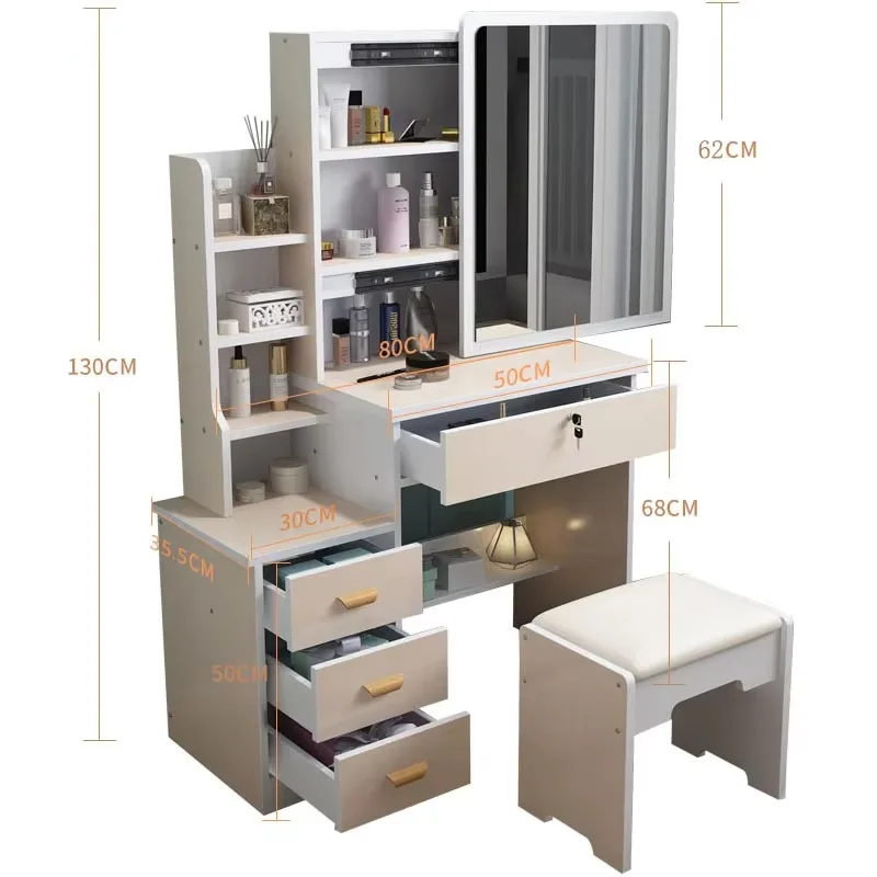 Nordic Wholesale Light Emitting Diode Light Luxury Dresser Set 4 Drawers Wooden Furniture Makeup Female Hairdresser Uniform