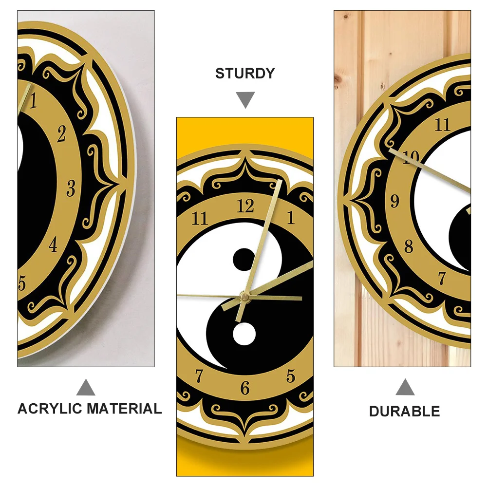 

Digital Wall for Living Room Bedroom Office Modern Acrylic Pattern Silent Hanging Clock Unique Tai Chi Design Operated