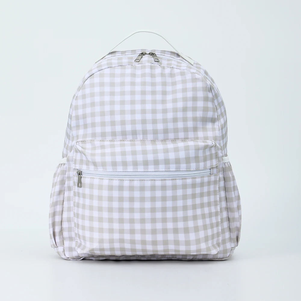 Ruffle Plaid Backpack Girl Pink/Blue Nylon For Women Outdoor Travel Weekend Book Schoolbags Back To School Gifts For Kids