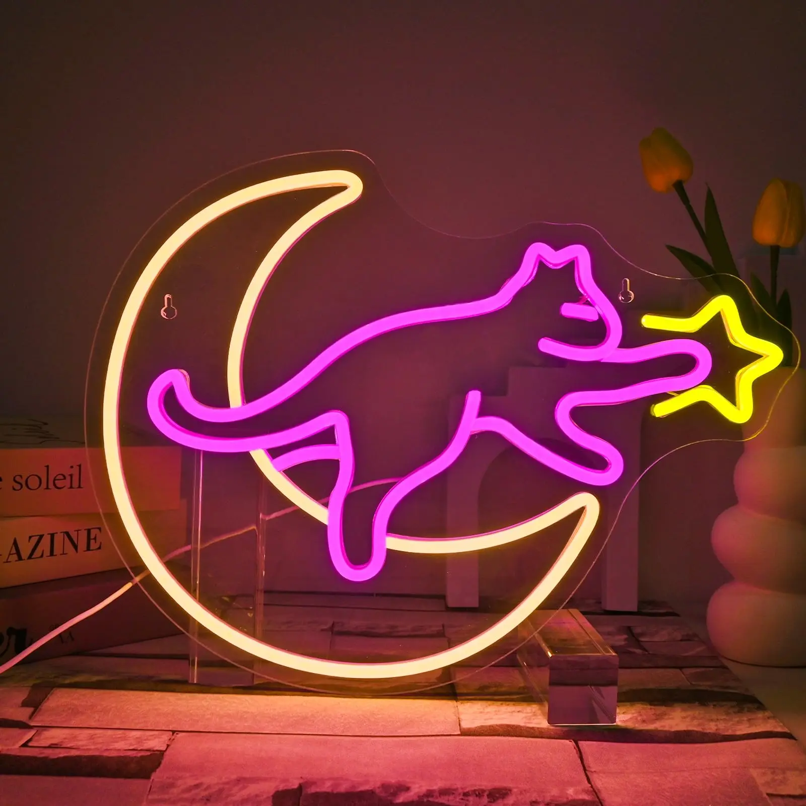 القمر القط النيون ضوء مخصص LED الحيوان الجمال الأعمال شعار ليلة مصباح ديكور غرفة نوم جدار متجر الأطفال هدية الطرف