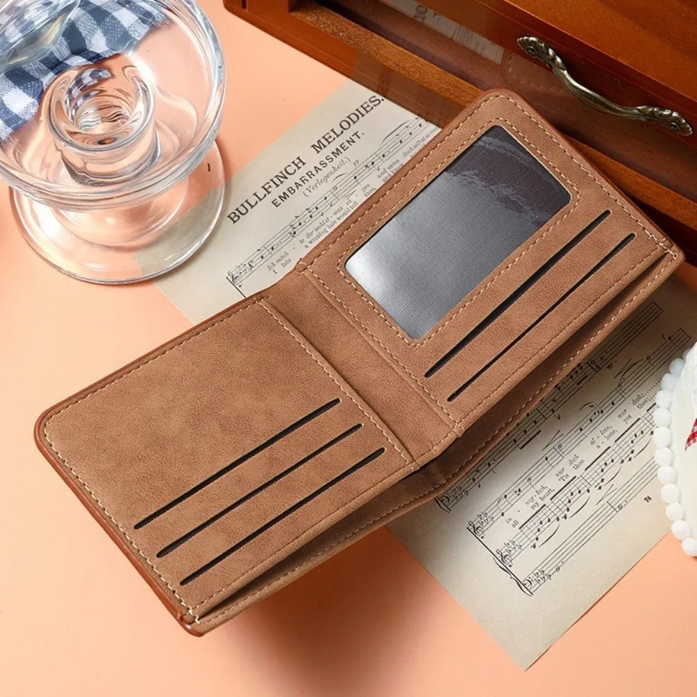 New Folding Men's Leather Wallet Matte Solid Color Short Wallet Thin Simple Coin Purse Men's Accessories