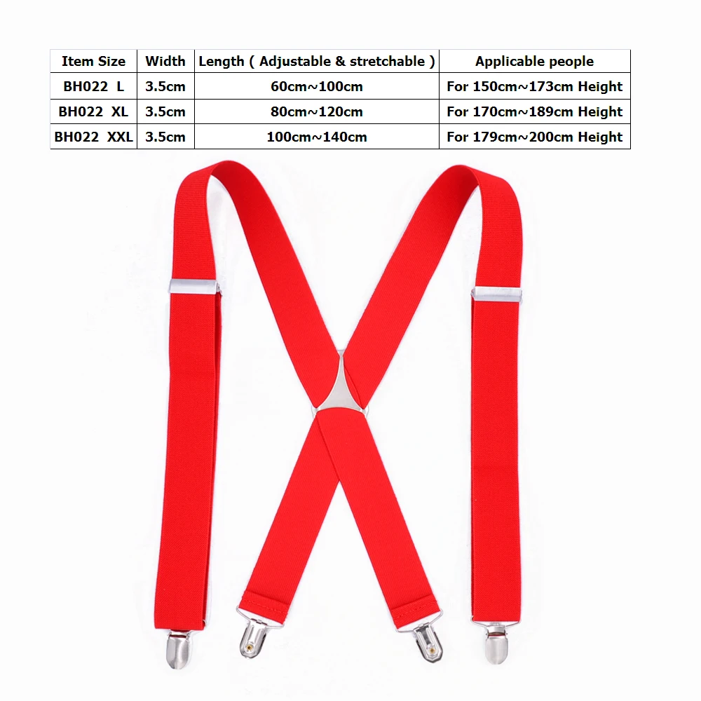 Heavy Duty Big Size Suspenders for Men Adjustable Elastic Braces X Back Pants Women Suspender for Trousers 55 Inch Clips Red