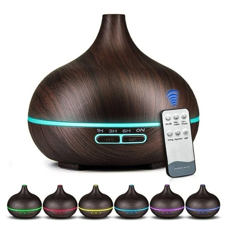 

550ML Aroma Essential Oil Diffuser Ultrasonic Air Humidifier with Remote Control Wood Grain LED Lights for Office Home