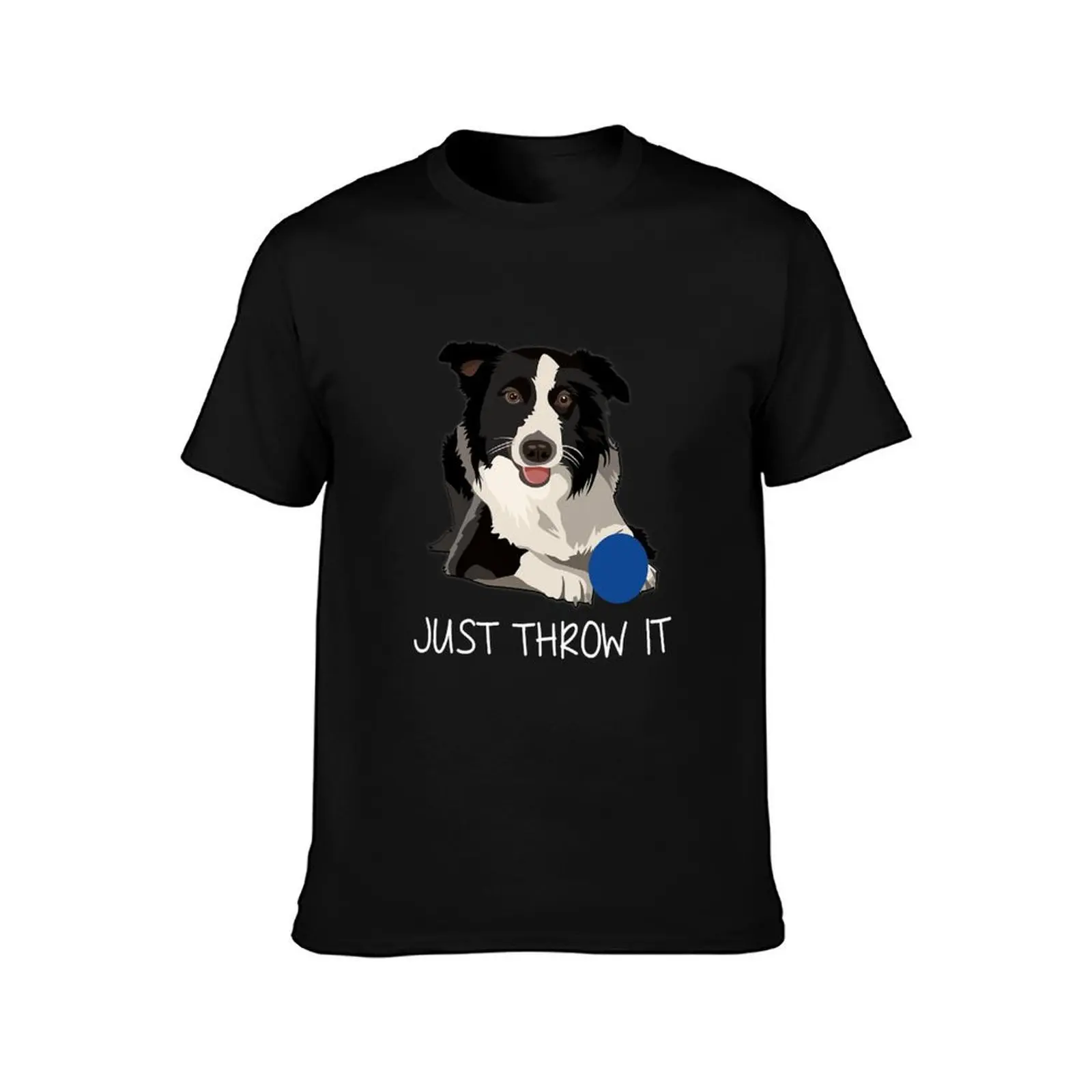 Just Throw It Funny Border Collie Dog T-Shirt, Summer Casual Cotton Tee, Oversized Streetwear Tops, Vintage Graphic Print